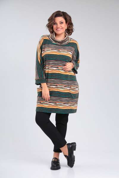 Джемпер-туніка из ангорки свободный с карманами OVERYOU М133 зеленый - фото 5