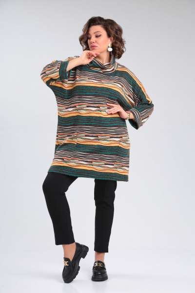 Джемпер-туніка из ангорки свободный с карманами OVERYOU М133 зеленый - фото 4