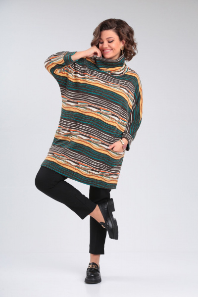 Джемпер-туніка из ангорки свободный с карманами OVERYOU М133 зеленый - фото 2