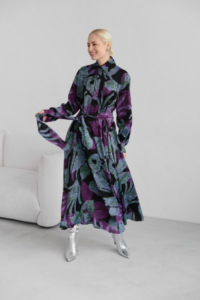 Макси платье-рубашка из вискозы с поясом HELEN BIRCH Pl053 - фото 9