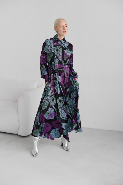 Макси платье-рубашка из вискозы с поясом HELEN BIRCH Pl053 - фото 8