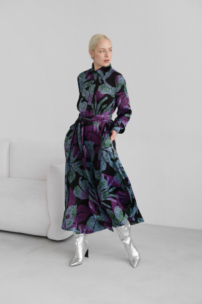 Макси платье-рубашка из вискозы с поясом HELEN BIRCH Pl053 - фото 1