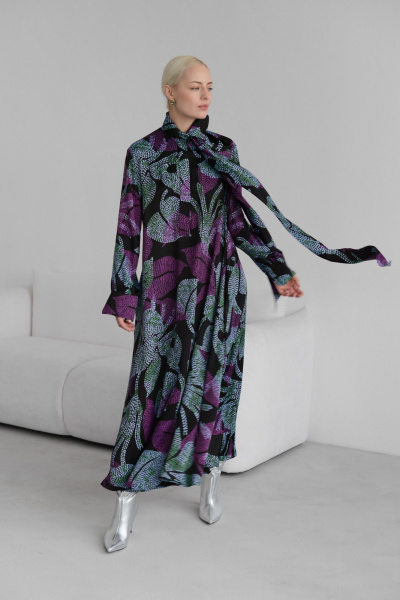 Макси платье-рубашка из вискозы с поясом HELEN BIRCH Pl053 - фото 3