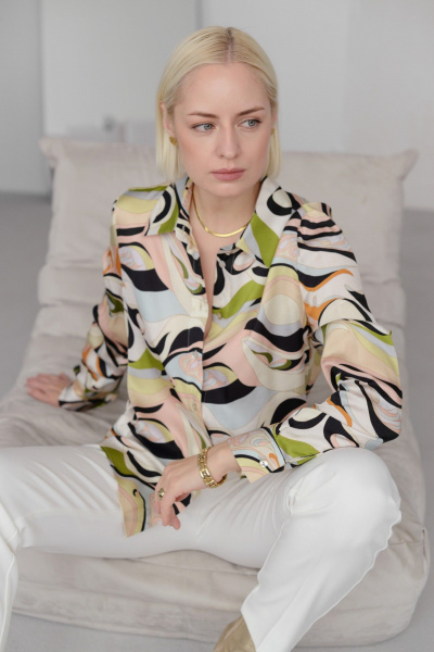 Мультиколор блуза из вискозы с пуговицами и манжетами HELEN BIRCH Bl024e - фото 2