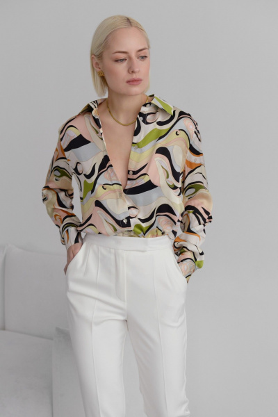 Мультиколор блуза из вискозы с пуговицами и манжетами HELEN BIRCH Bl024e - фото 5