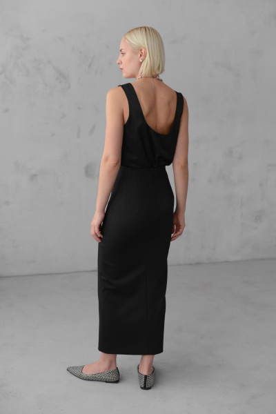 Юбка миди с высоким поясом и разрезом для делового образа HELEN BIRCH U014 черный - фото 9