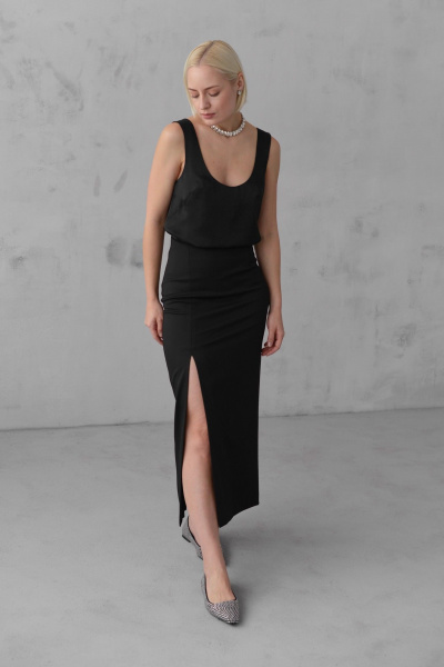 Юбка миди с высоким поясом и разрезом для делового образа HELEN BIRCH U014 черный - фото 7