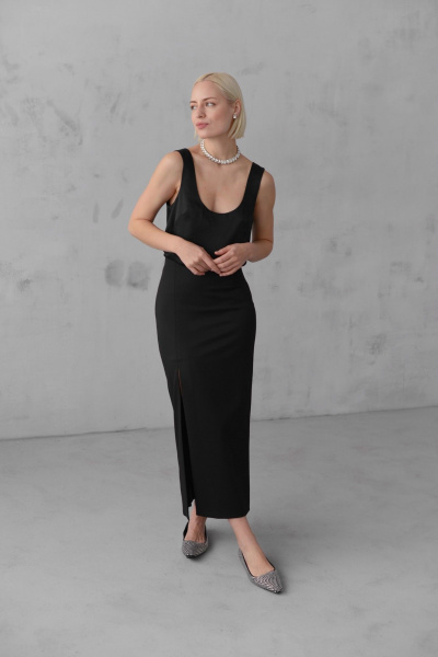 Юбка миди с высоким поясом и разрезом для делового образа HELEN BIRCH U014 черный - фото 8