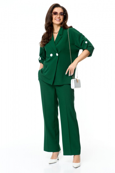 Элегантный комплект из брюк и жакета прямого силуэта Taita plus 2329/3 изумруд - фото 3