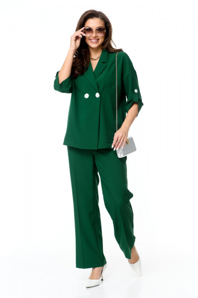 Элегантный комплект из брюк и жакета прямого силуэта Taita plus 2329/3 изумруд - фото 2