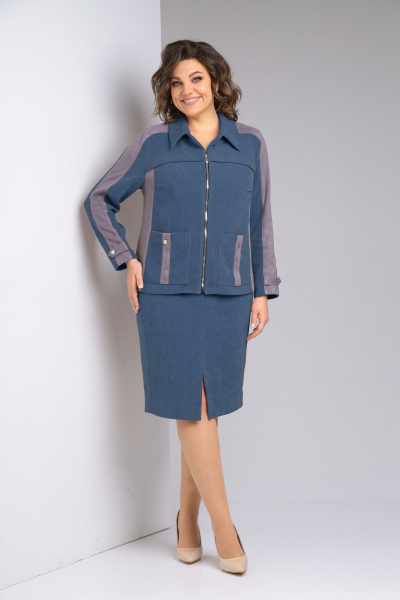 Жакет, юбка Tensi 367 джинсовый+серый - фото 1