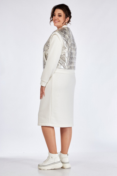 Комплект жилета и платья из двух тканей с вышивкой БагираАнТа 933 молочный - фото 4