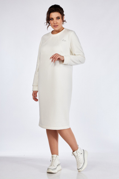 Комплект жилета и платья из двух тканей с вышивкой БагираАнТа 933 молочный - фото 5