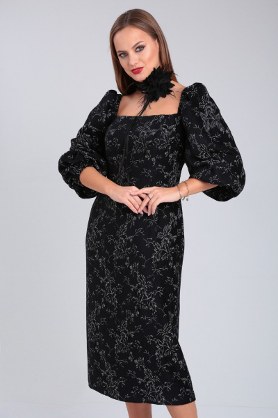 Платье приталенное из костюмной ткани с рельефами и длинными рукавами Angelina & Сompany 942 - фото 7