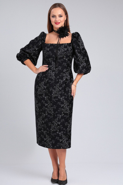 Платье приталенное из костюмной ткани с рельефами и длинными рукавами Angelina & Сompany 942 - фото 4