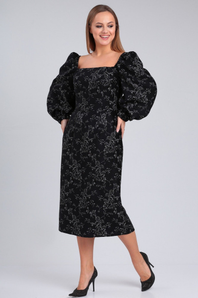 Платье приталенное из костюмной ткани с рельефами и длинными рукавами Angelina & Сompany 942 - фото 3