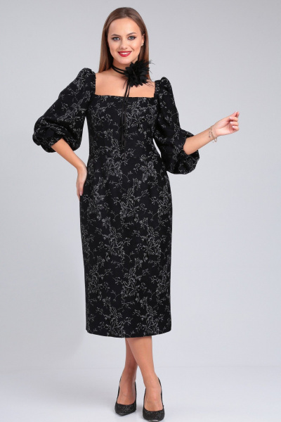 Платье приталенное из костюмной ткани с рельефами и длинными рукавами Angelina & Сompany 942 - фото 1