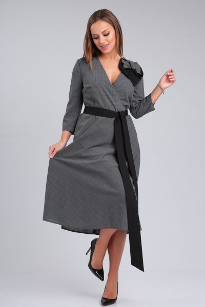 Платье с запахом в клетку с бантом и полусолнце юбкой Angelina & Сompany 943 - фото 7