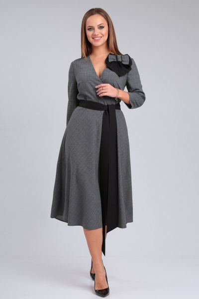 Платье с запахом в клетку с бантом и полусолнце юбкой Angelina & Сompany 943 - фото 1