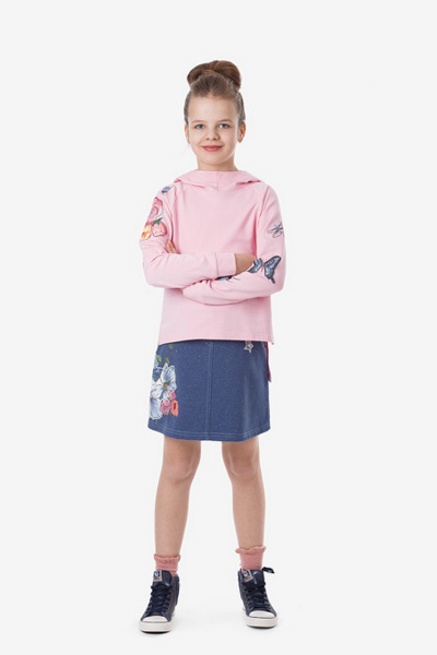 Трикотажная юбка из футера с вышивкой и люрексом Bell Bimbo 180106 деним - фото 1