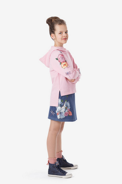 Трикотажная юбка из футера с вышивкой и люрексом Bell Bimbo 180106 деним - фото 2