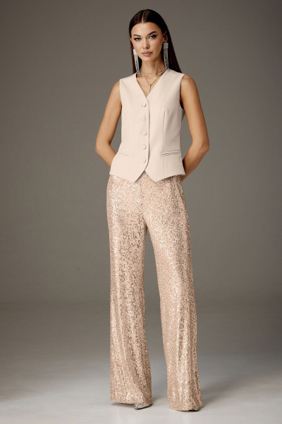 Костюм из текстиля с жилетом и брюками из пайеточного трикотажа N.O.W. 1379 золото - фото 1
