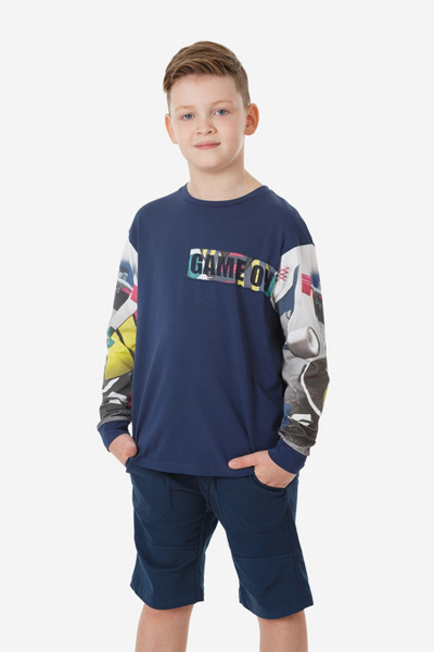 Лонгслив из хлопка с цифровой печатью и вышивкой Bell Bimbo 180135 т.синий - фото 1