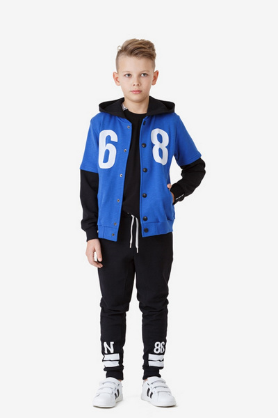 Жакет с капюшоном для мальчика в спортивном стиле Bell Bimbo 180137 василек/черный - фото 2