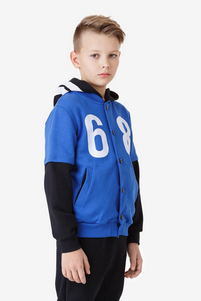 Жакет с капюшоном для мальчика в спортивном стиле Bell Bimbo 180137 василек/черный - фото 4