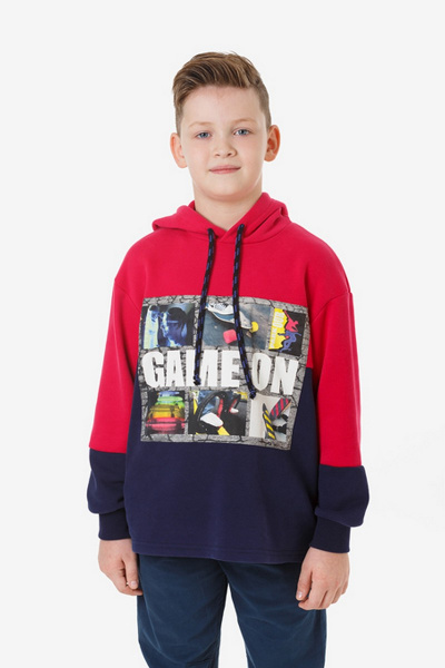 Худи с капюшоном и эффектным двухцветным шнуром Bell Bimbo 180140 малина/т.синий - фото 1