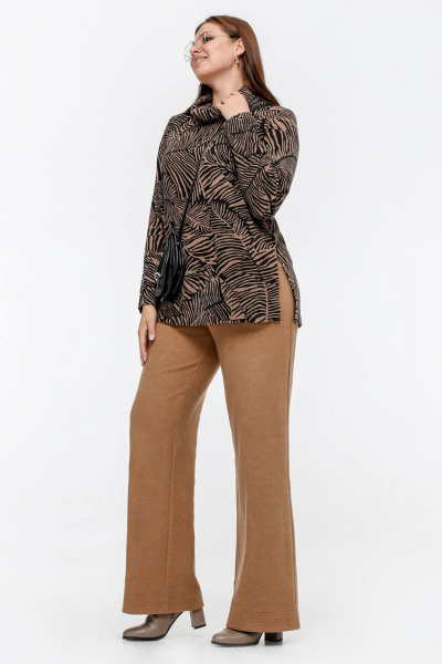 Джемпер из трикотажа с нагрудными вытачками и разрезами La rouge 3330 черно-бежевый-набивной - фото 3