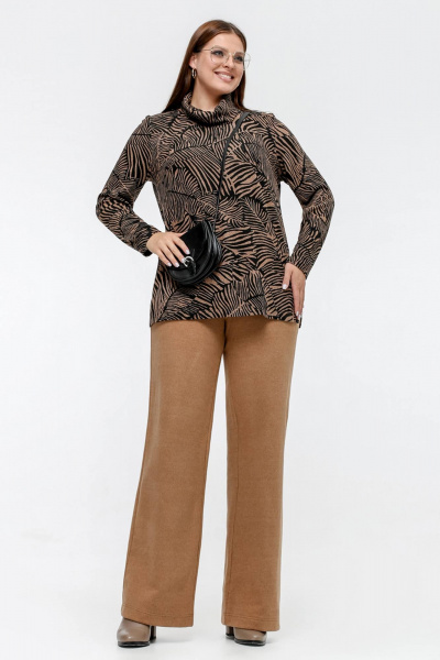 Джемпер из трикотажа с нагрудными вытачками и разрезами La rouge 3330 черно-бежевый-набивной - фото 2