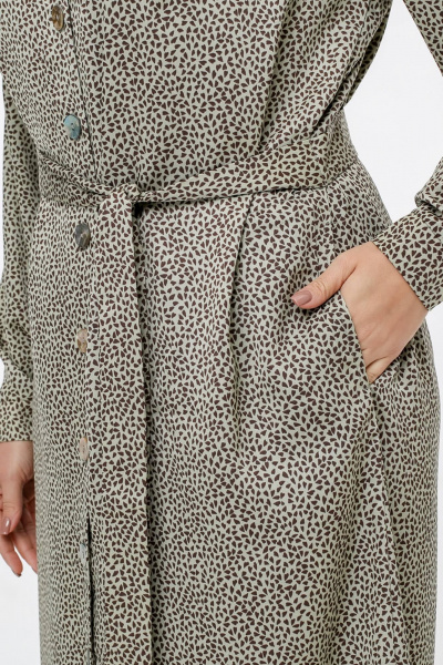 Платье с V-образным вырезом и съемным поясом из сатина La rouge 5447 олива-(сердечки) - фото 7