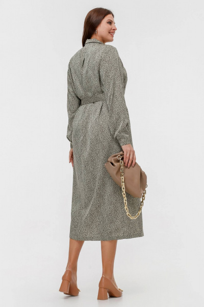 Платье с V-образным вырезом и съемным поясом из сатина La rouge 5447 олива-(сердечки) - фото 3