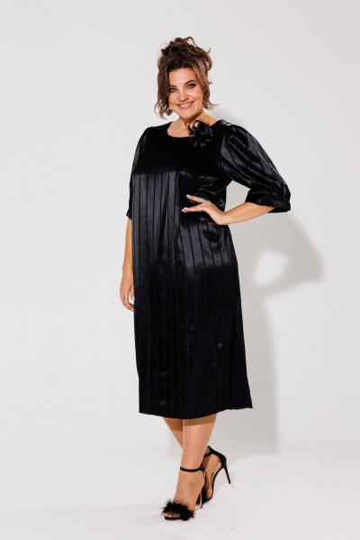 Демисезонное платье из атласа с бюстгальтером-брошью Anelli 1446 черный - фото 1