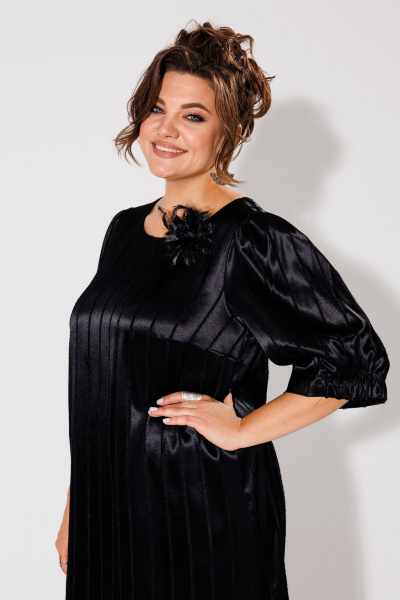 Демисезонное платье из атласа с бюстгальтером-брошью Anelli 1446 черный - фото 2