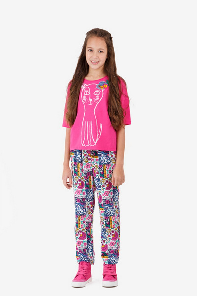 Брюки летние широкие из вискозы с эффектной нашивкой Bell Bimbo 181017 набивка/молоко - фото 1