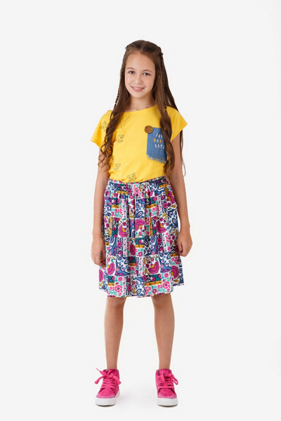 Юбка из вискозы с набивкой и металлом Bell Bimbo 181021 набивка/молоко - фото 1