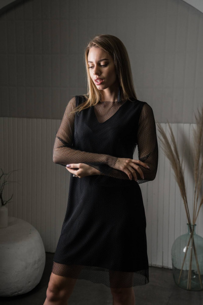 Платье из замши с сетчатыми рукавами и разрезом GlasiO 5891 - фото 2