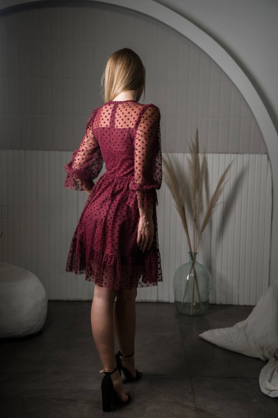 Красное приталенное платье с воланом и рукавом-реглан GlasiO 5893 - фото 5