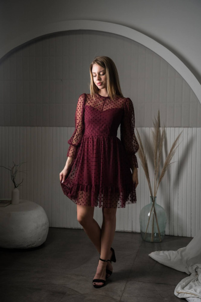 Нарядное платье из замши с сетчатым воланом и приталеной юбкой GlasiO 5893- - фото 4