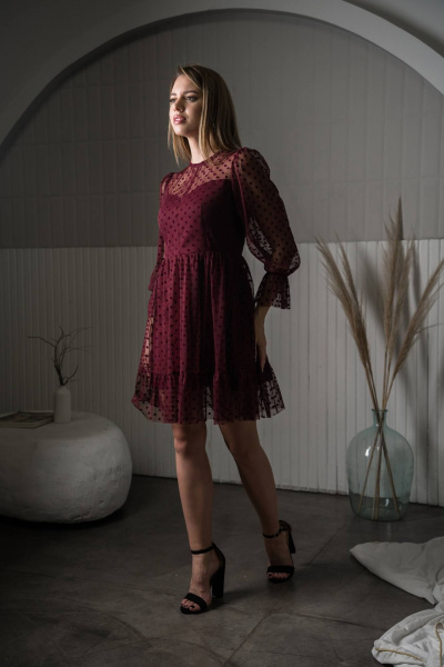 Нарядное платье из замши с сетчатым воланом и приталеной юбкой GlasiO 5893- - фото 3