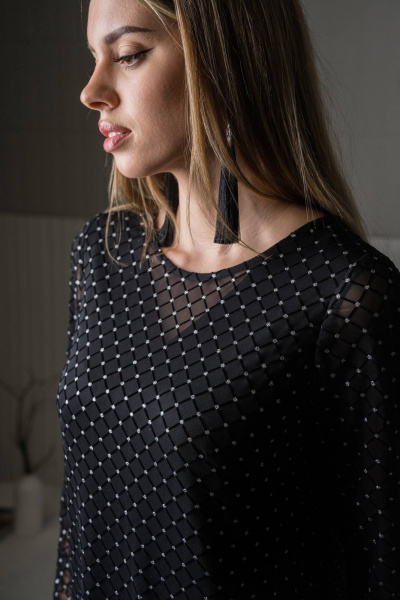 Черное вечернее платье из замши и сетки с лаконичным силуэтом GlasiO 5894- - фото 4