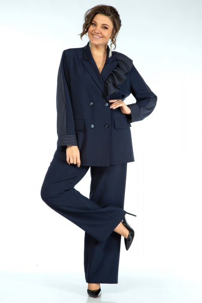 Синий жакет свободного силуэта с оборкой и карманами Alani Collection 2017 синий - фото 1