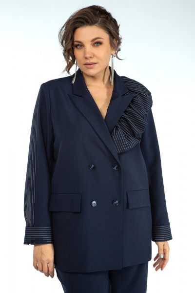 Синий жакет свободного силуэта с оборкой и карманами Alani Collection 2017 синий - фото 9