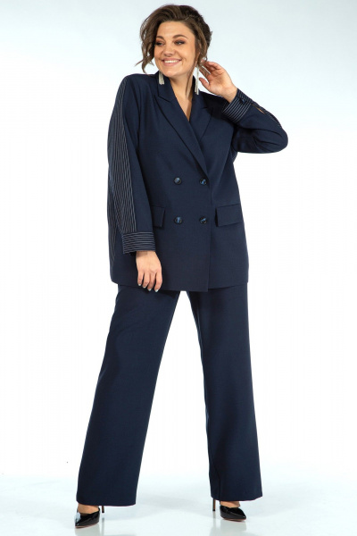 Синий жакет свободного силуэта с оборкой и карманами Alani Collection 2017 синий - фото 6