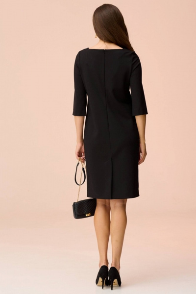 Платье из трикотажа с кокеткой и шлицей для делового образа Faufilure C1602 черный - фото 5