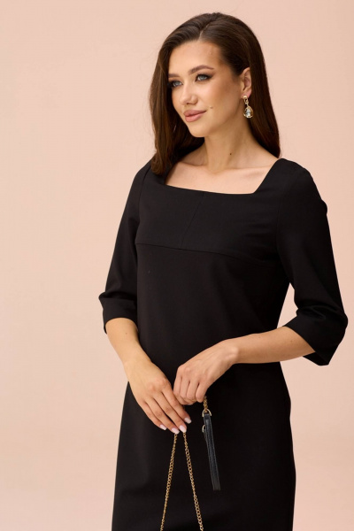 Платье из трикотажа с кокеткой и шлицей для делового образа Faufilure C1602 черный - фото 4