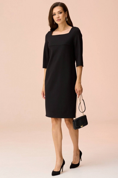 Платье из трикотажа с кокеткой и шлицей для делового образа Faufilure C1602 черный - фото 2
