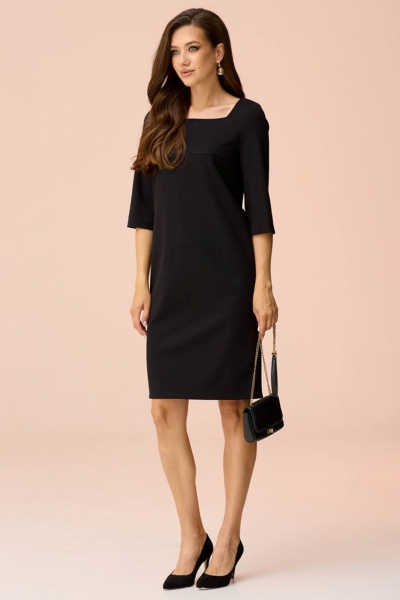 Платье из трикотажа с кокеткой и шлицей для делового образа Faufilure C1602 черный - фото 1